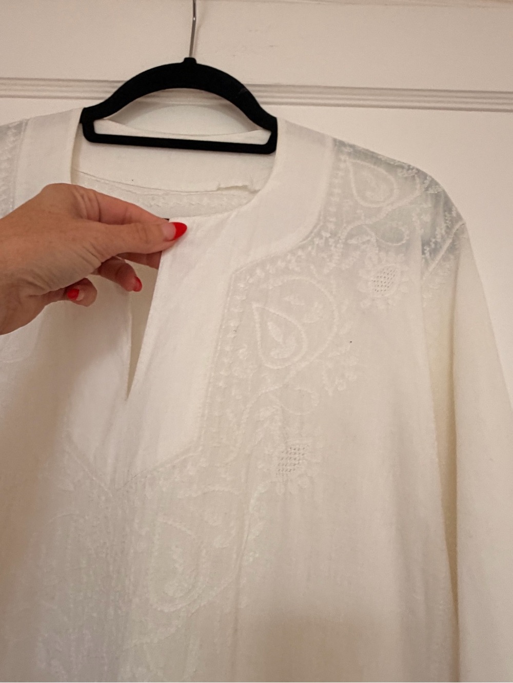 Vintage Indian Cotton Caftan Bohemian 70s Hippie Embroidered White XL - Picture 6 of 10